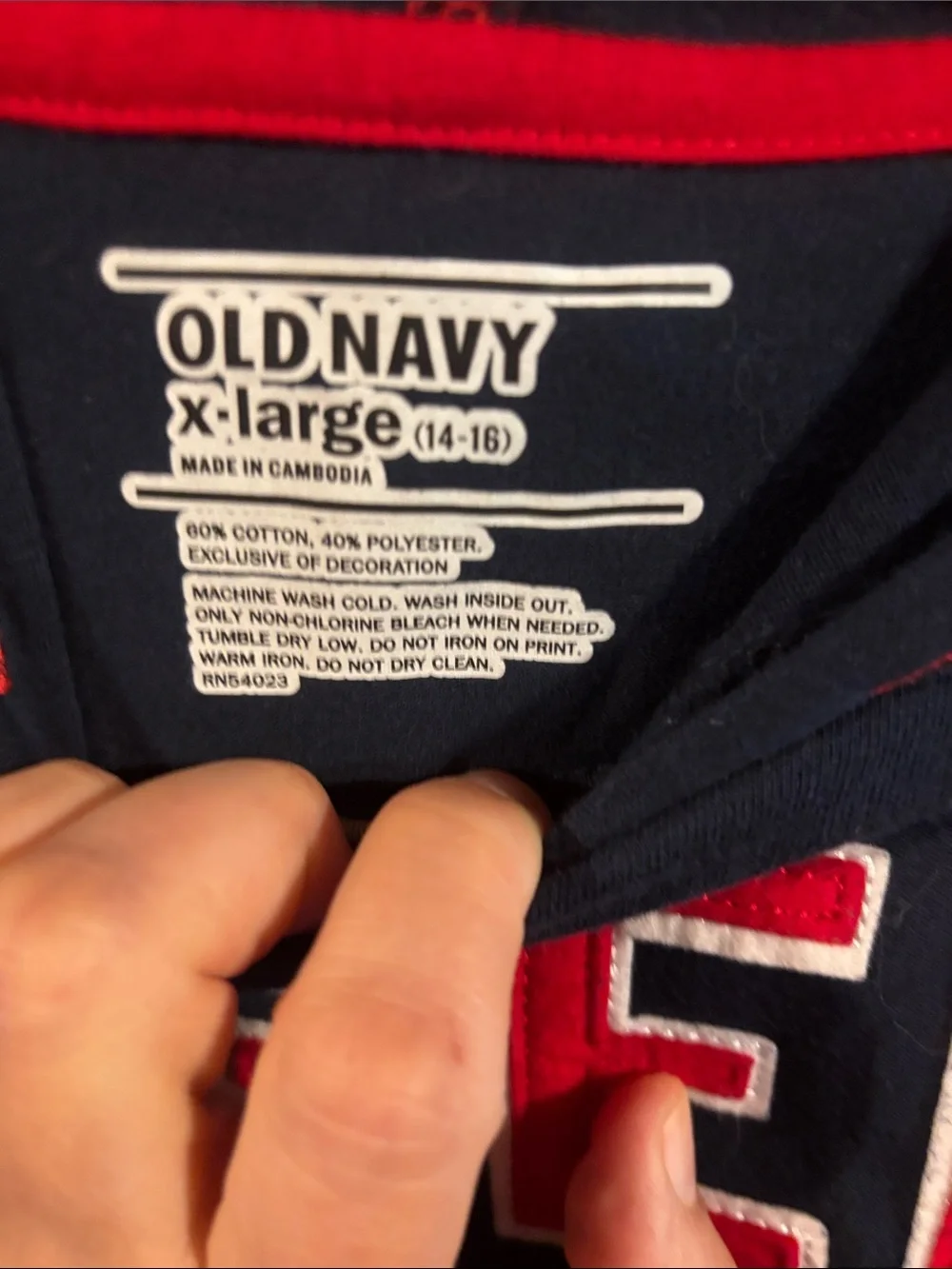 Old Navy Navy Hooded Tee with Red & White Accents